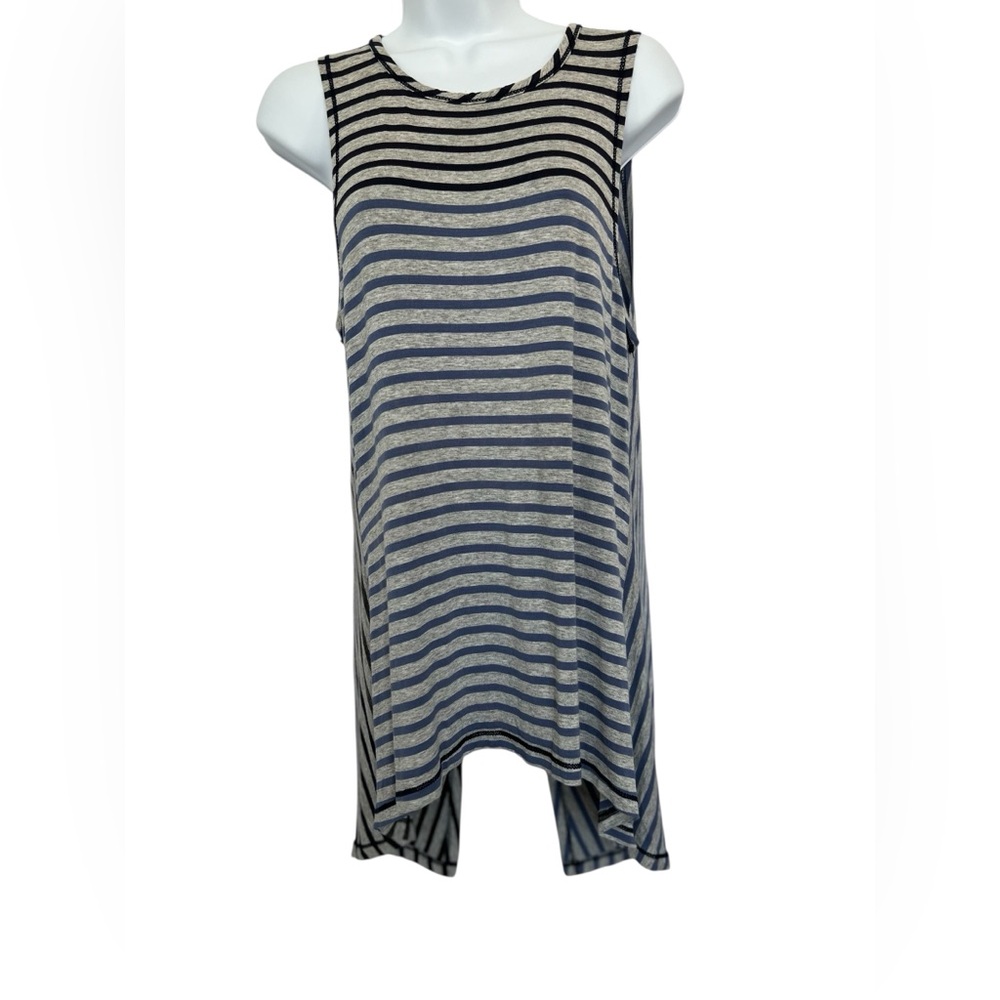 💙EUC COIN 1804 Gray Navy Light Blue Striped Asymmetrical Open Back Tank | Small